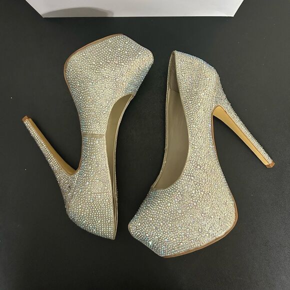 Steve Madden DEEVAA Champagne Glittery platform heels Size 9 - Picture 4 of 8